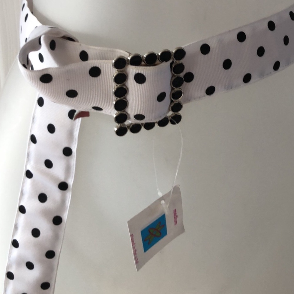 Kemestry Timeless Polkadot Canvas Belt w/silver tone black dot enamel design